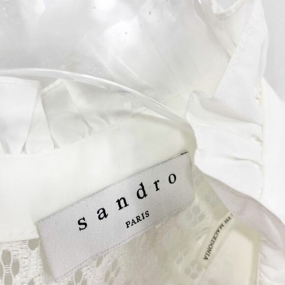 SANDRO White Mock Turtle Neck Long Sleeve Lace Blouse - Picture 9 of 14